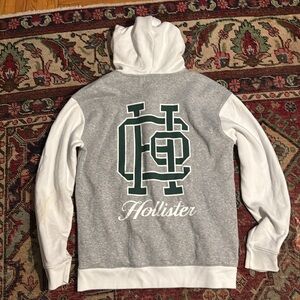 Hollister Gray and White Hoodie with Green Graphic